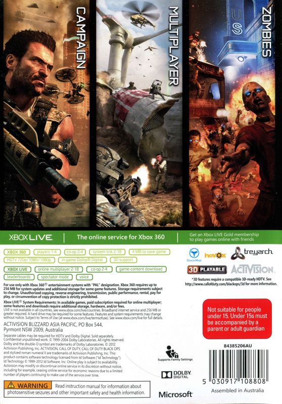 Back Cover for Call of Duty: Black Ops II (Xbox 360)