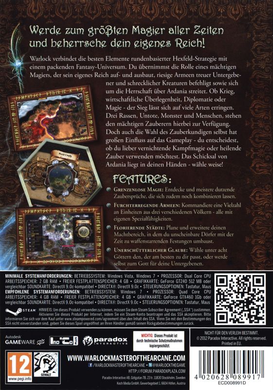 Warlock: Master of the Arcane cover or packaging material - MobyGames