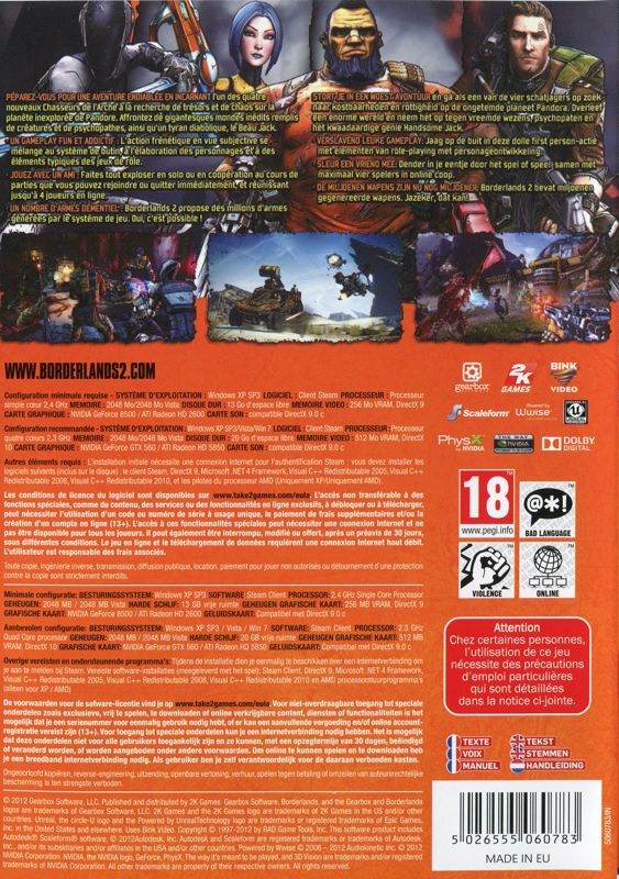 Back Cover for Borderlands 2 (Windows)