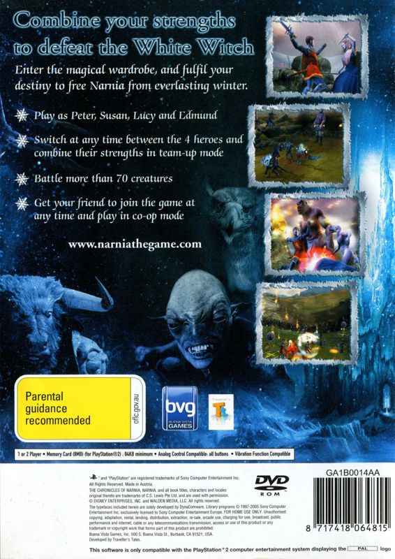 Back Cover for The Chronicles of Narnia: The Lion, the Witch and the Wardrobe (PlayStation 2)