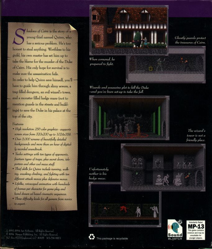 Back Cover for Shadows of Cairn (DOS and Windows 3.x)