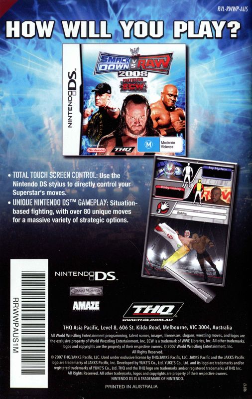Manual for WWE Smackdown vs. Raw 2008 (Wii): Back