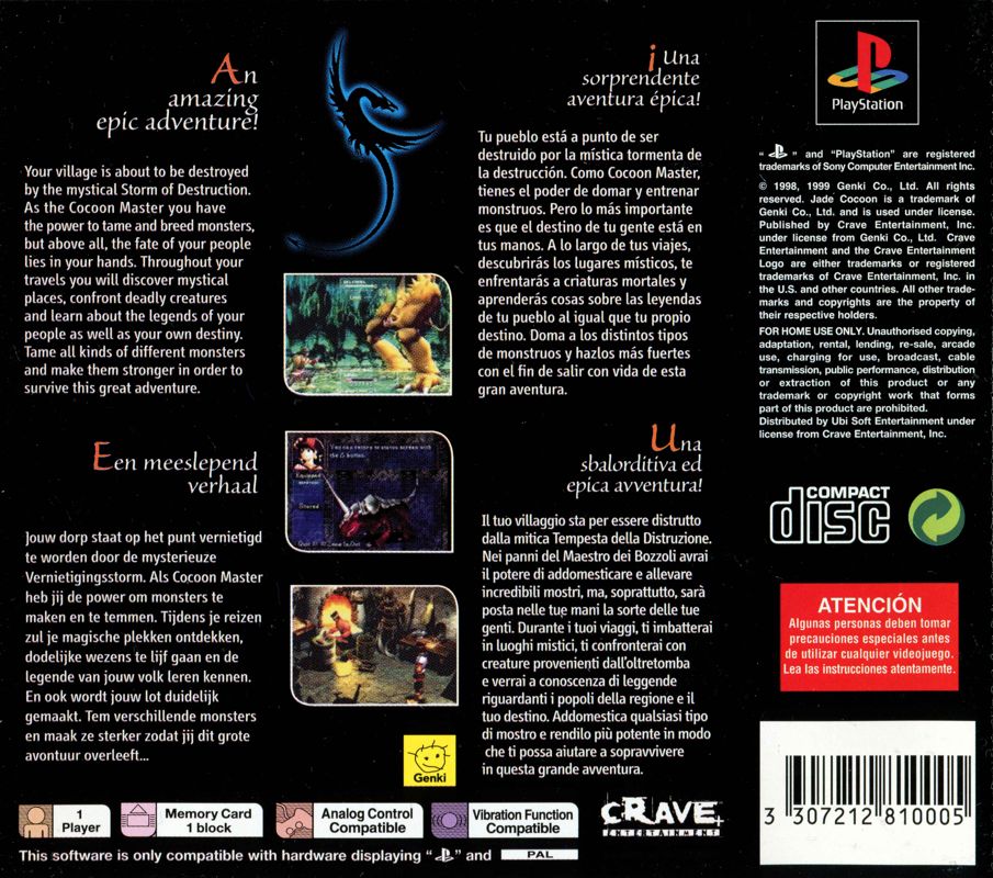 Back Cover for Jade Cocoon: Story of the Tamamayu (PlayStation)