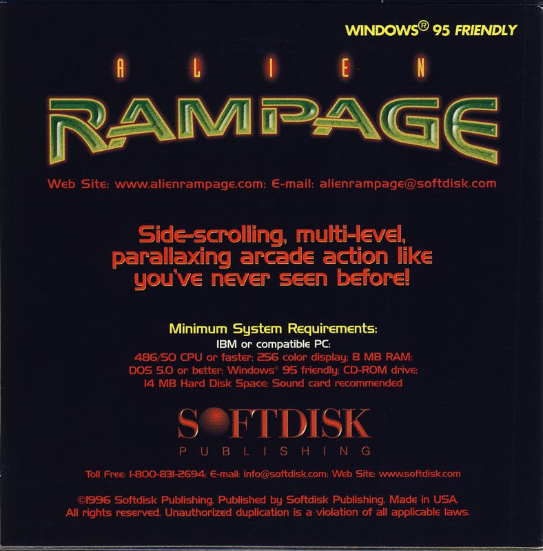 Back Cover for Alien Rampage (DOS) (digisleeve release)
