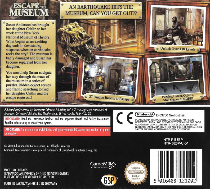Back Cover for Escape the Museum (Nintendo DS)