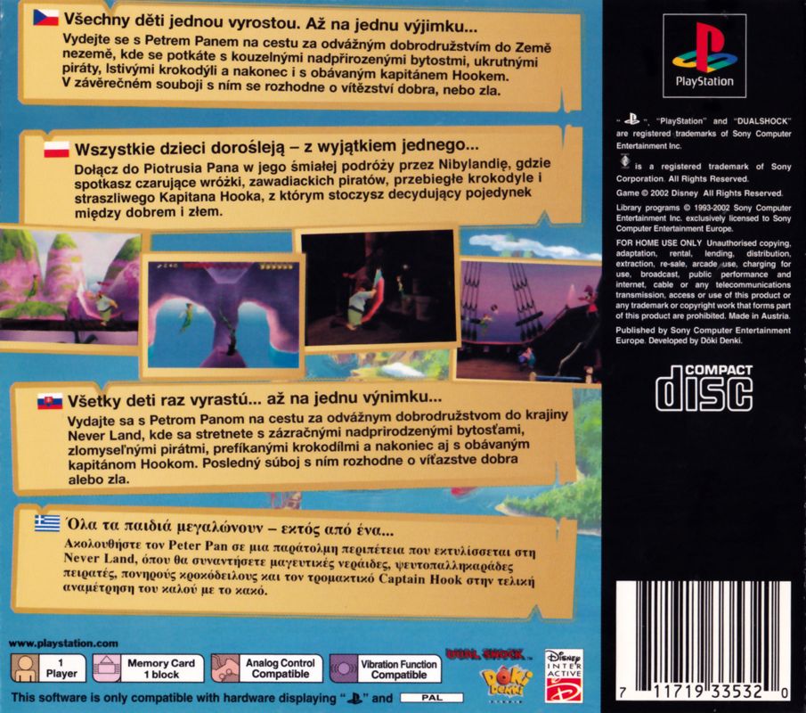 Back Cover for Peter Pan in Disney's Return to Never Land (PlayStation)