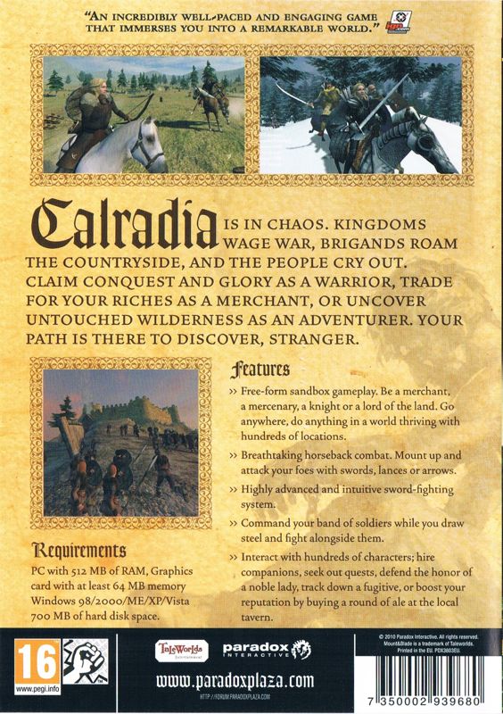 Back Cover for Mount & Blade (Windows) (English European version)