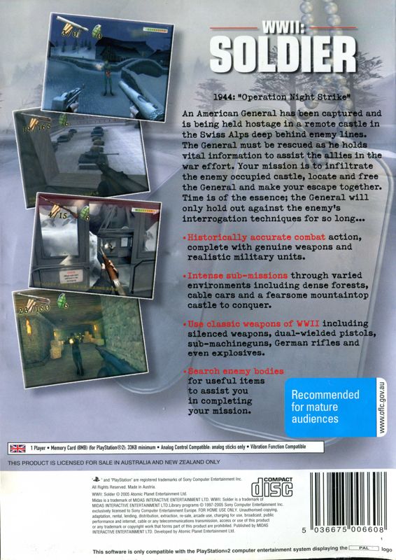 Back Cover for WWII: Soldier (PlayStation 2)