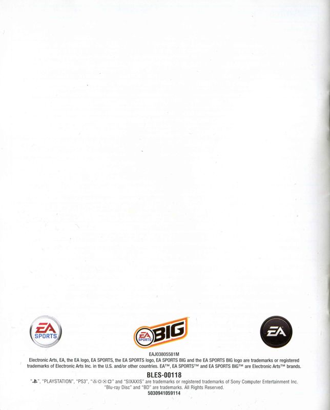 Manual for NHL 08 (PlayStation 3): Back
