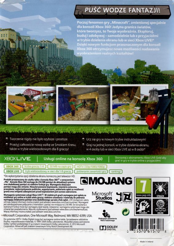 Back Cover for Minecraft: Xbox 360 Edition (Xbox 360)