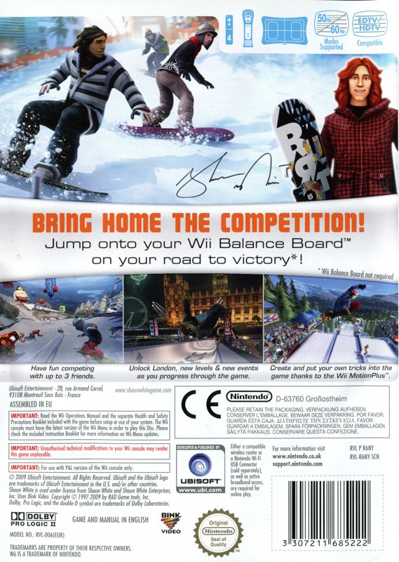 Back Cover for Shaun White Snowboarding: World Stage (Wii)