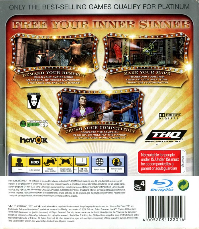 Back Cover for Saints Row 2 (PlayStation 3) (Platinum release)