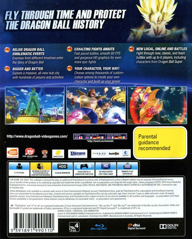 Back Cover for Dragon Ball: Xenoverse 2 (PlayStation 4)