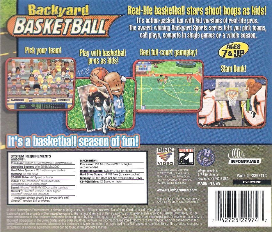 Other for Backyard Basketball (Windows) (Alternate release): Back Cover - Jewel Case