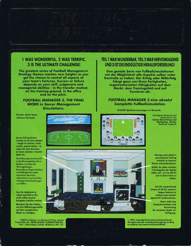 Back Cover for Football Manager 3 (Commodore 64)