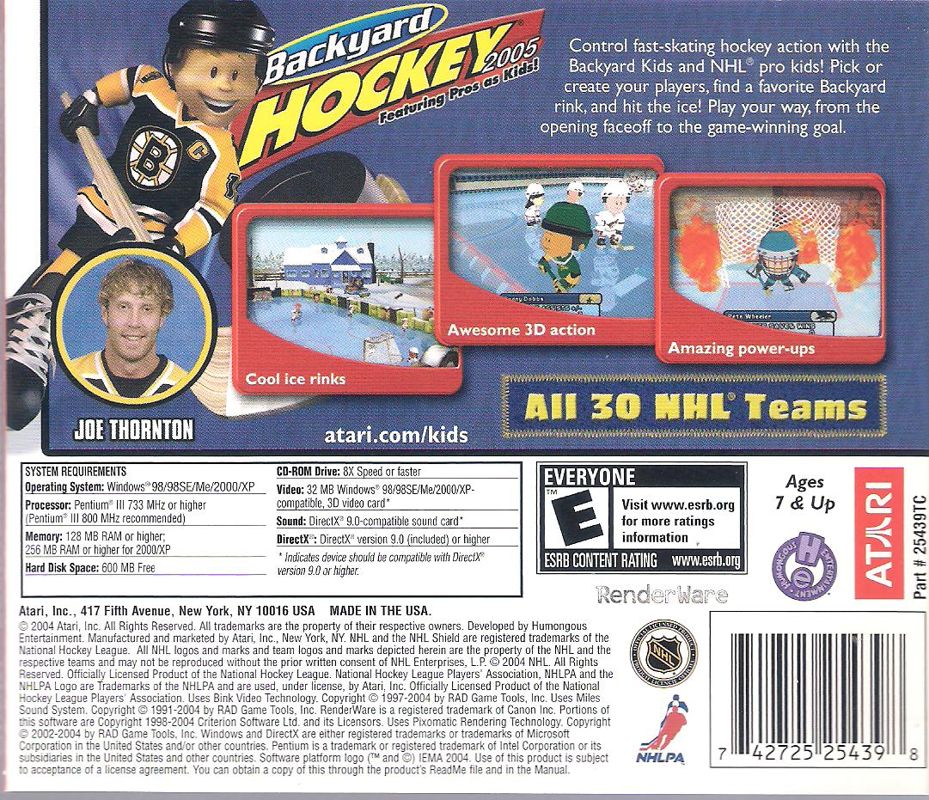 Back Cover for Backyard Hockey 2005 (Windows)