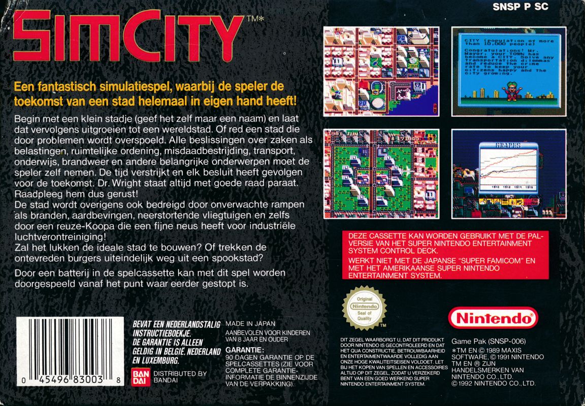 Back Cover for SimCity (SNES)