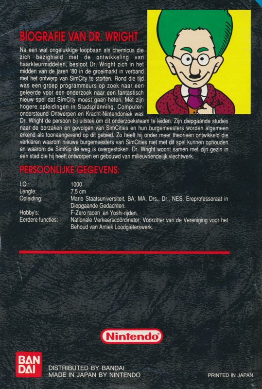 Manual for SimCity (SNES): Back