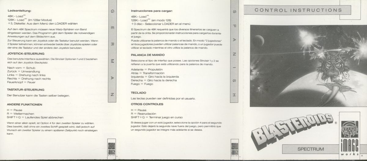 Inside Cover for Blasteroids (ZX Spectrum)