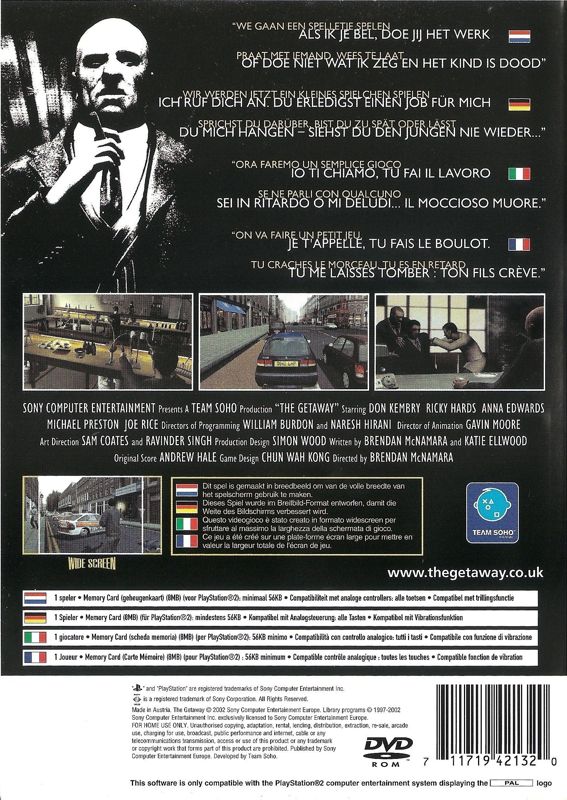 Back Cover for The Getaway (PlayStation 2)