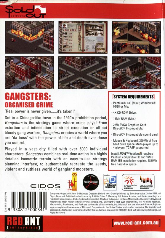 Back Cover for Gangsters: Organized Crime (Windows) (Big Bytes release)
