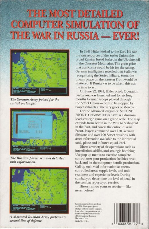 Back Cover for Second Front: Germany Turns East (DOS)