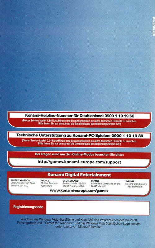 Manual for PES 2010: Pro Evolution Soccer (Windows) (Konami Classics release): Back