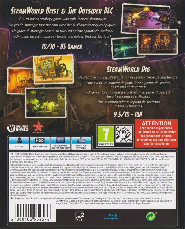 Back Cover for SteamWorld Collection (PlayStation 4)