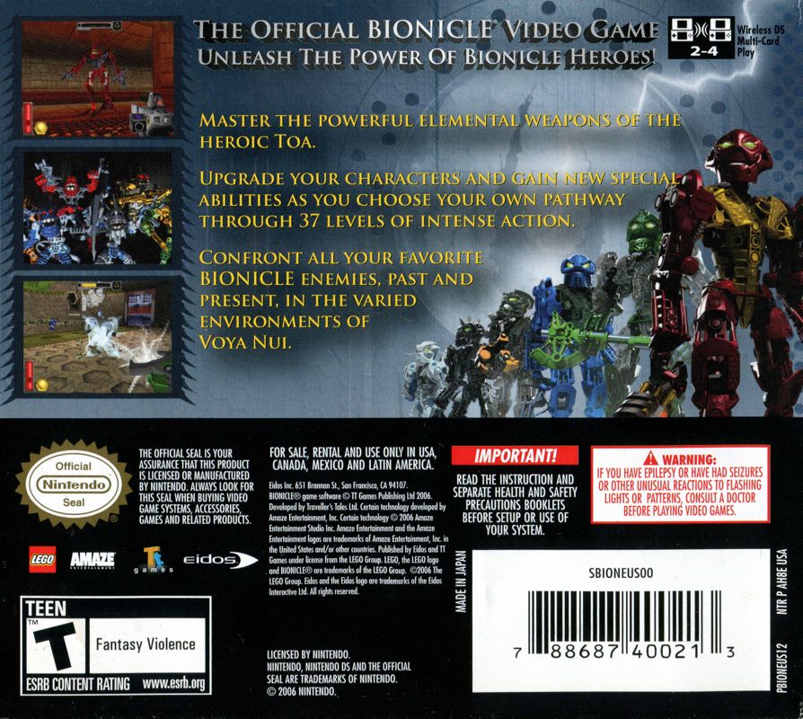Back Cover for Bionicle Heroes (Nintendo DS)