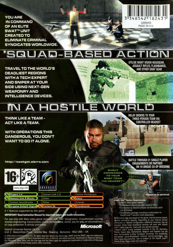 Back Cover for SWAT: Global Strike Team (Xbox)