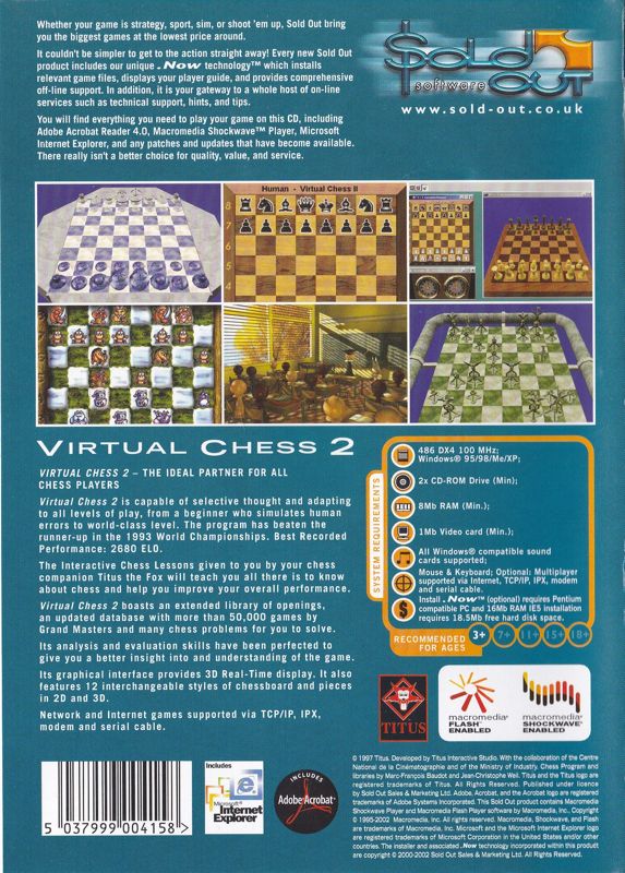 Back Cover for Virtual Chess 2 (Windows) (Sold Out Software release)