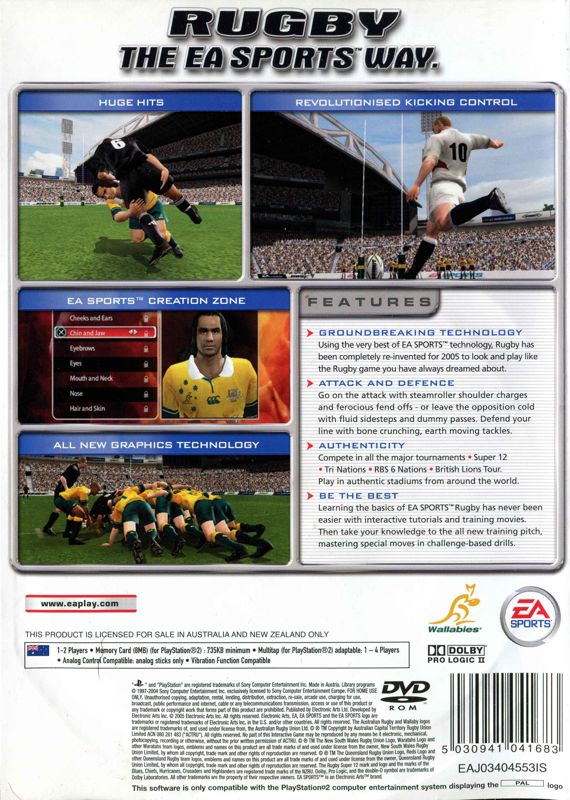 Back Cover for Rugby 2005 (PlayStation 2)