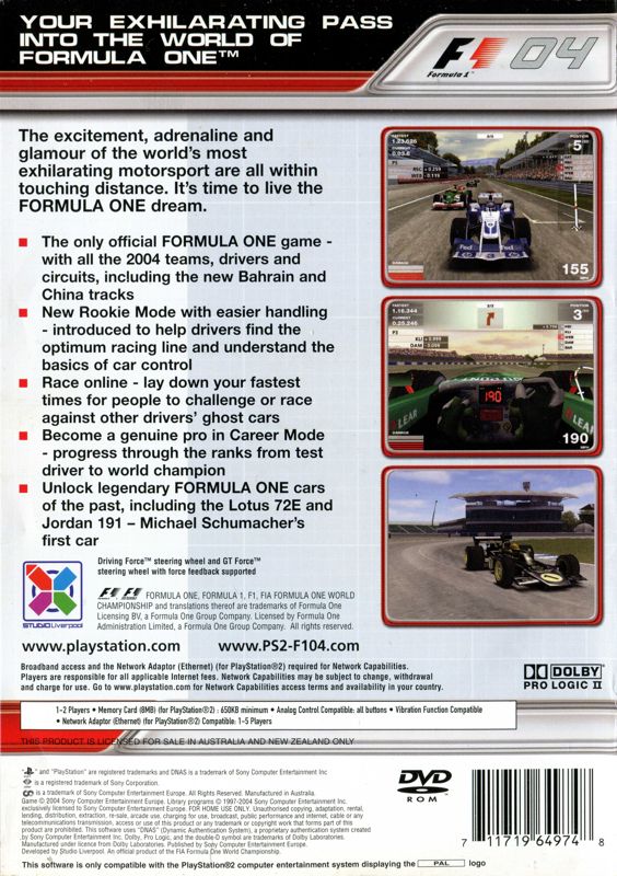 Back Cover for Formula One 04 (PlayStation 2)