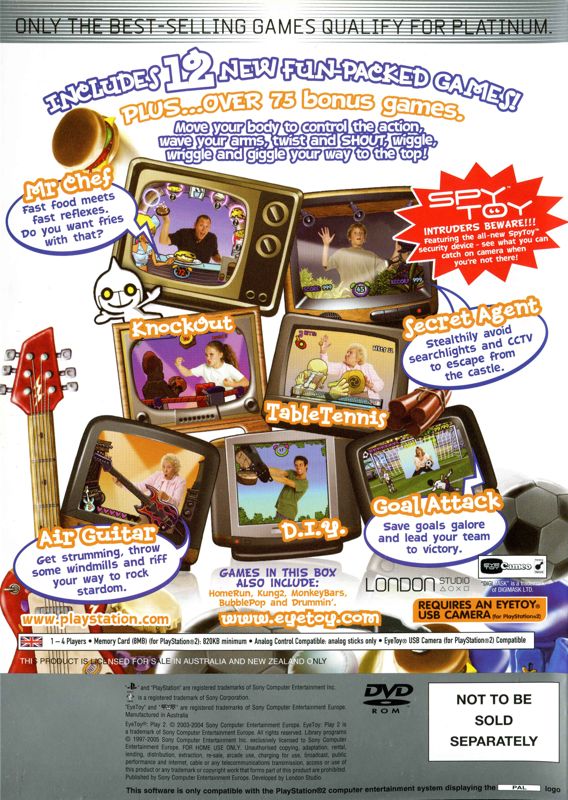 Back Cover for EyeToy: Play 2 (PlayStation 2) (Platinum release)