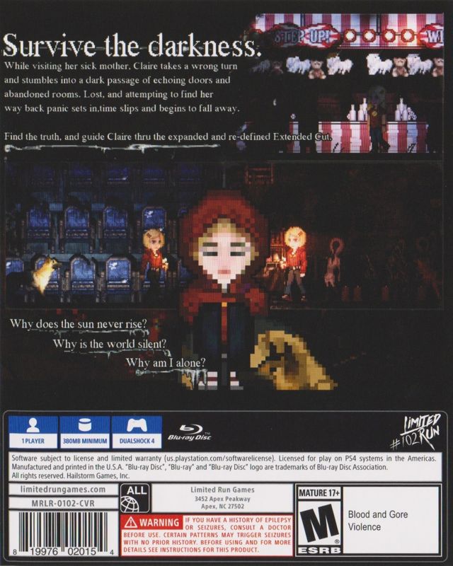 Back Cover for Claire (PlayStation 4) (Limited Run Games release #102)