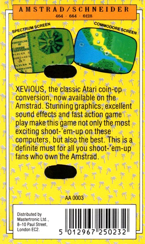 Back Cover for Xevious (Amstrad CPC) (Budget re-release)
