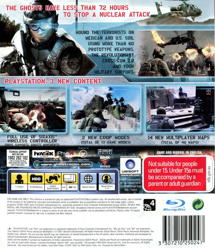 Back Cover for Tom Clancy's Ghost Recon: Advanced Warfighter 2 (PlayStation 3)