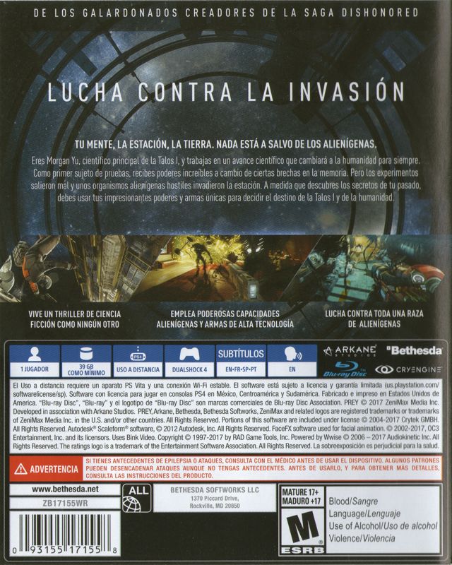 Back Cover for Prey (PlayStation 4)