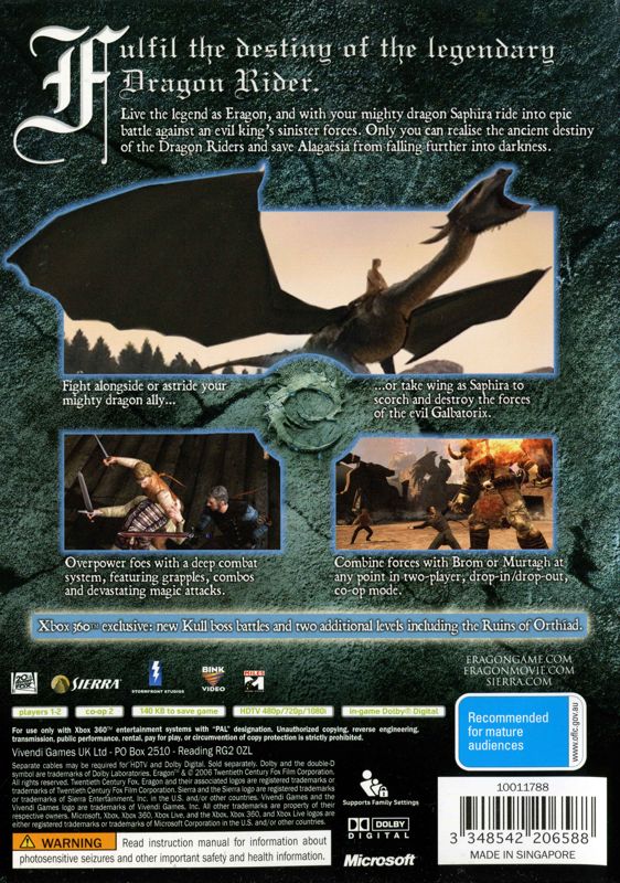 Back Cover for Eragon (Xbox 360)