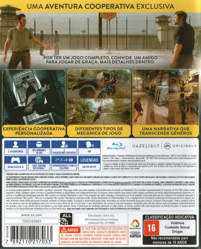 Back Cover for A Way Out (PlayStation 4)