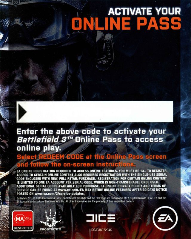 Extras for Battlefield 3 (PlayStation 3): Back