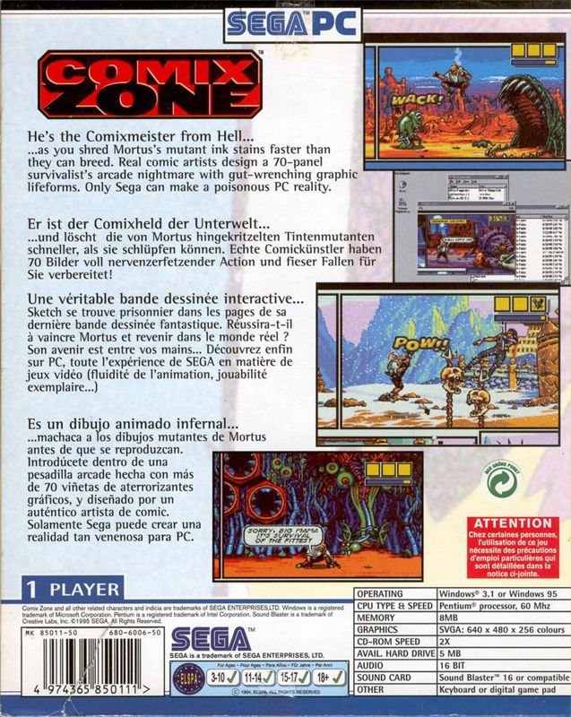 Back Cover for Comix Zone (Windows and Windows 3.x)