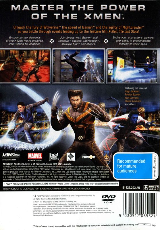 Back Cover for X-Men: The Official Game (PlayStation 2)