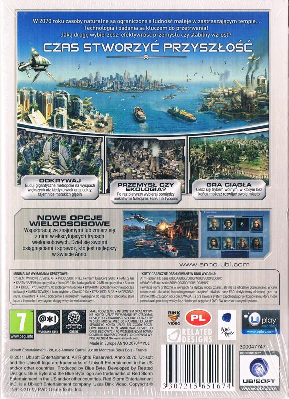 Back Cover for Anno 2070 (Windows) (Ubisoft Exclusive release)