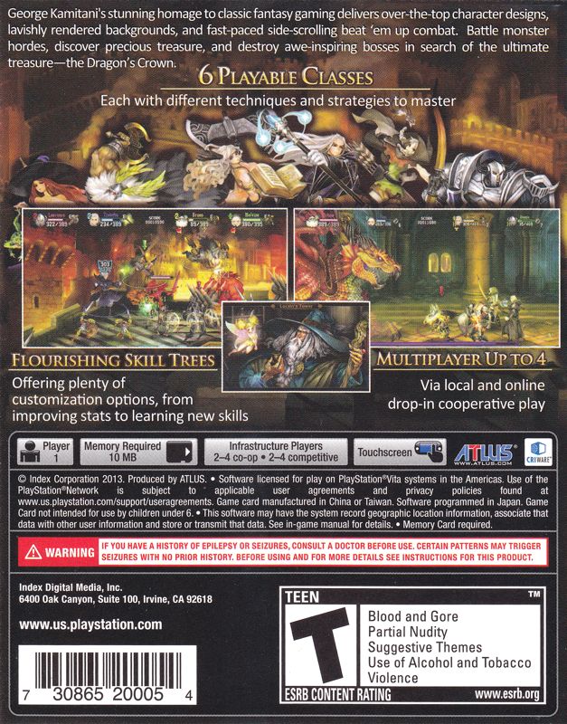 Back Cover for Dragon's Crown (PS Vita)