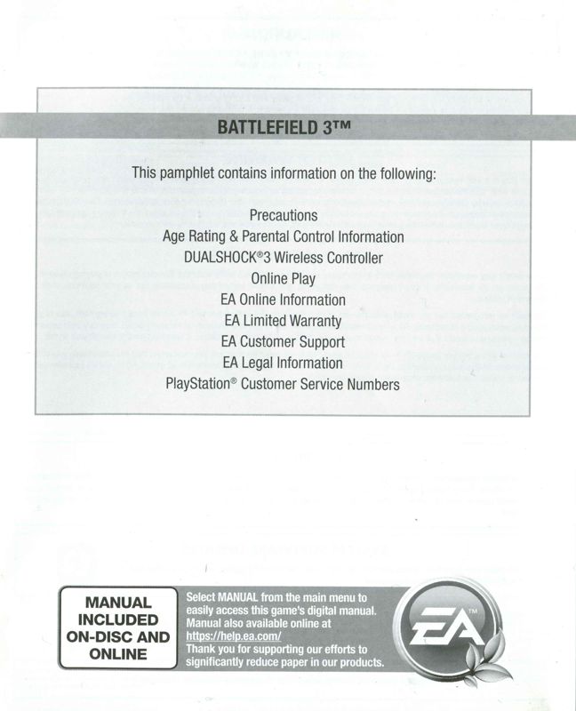 Extras for Battlefield 3 (PlayStation 3): Warranty - front