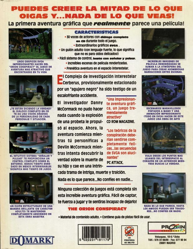 Back Cover for The Orion Conspiracy (DOS)