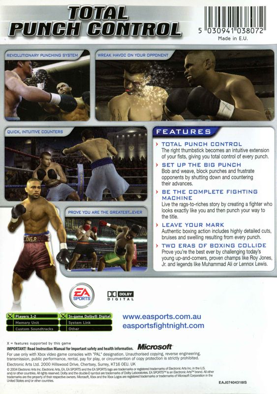 Back Cover for Fight Night 2004 (Xbox)