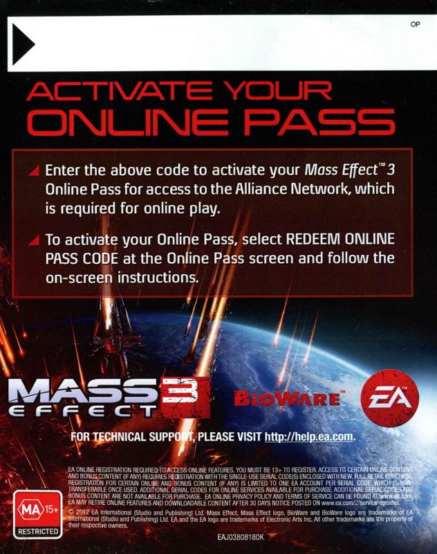 Advertisement for Mass Effect 3 (PlayStation 3): Back