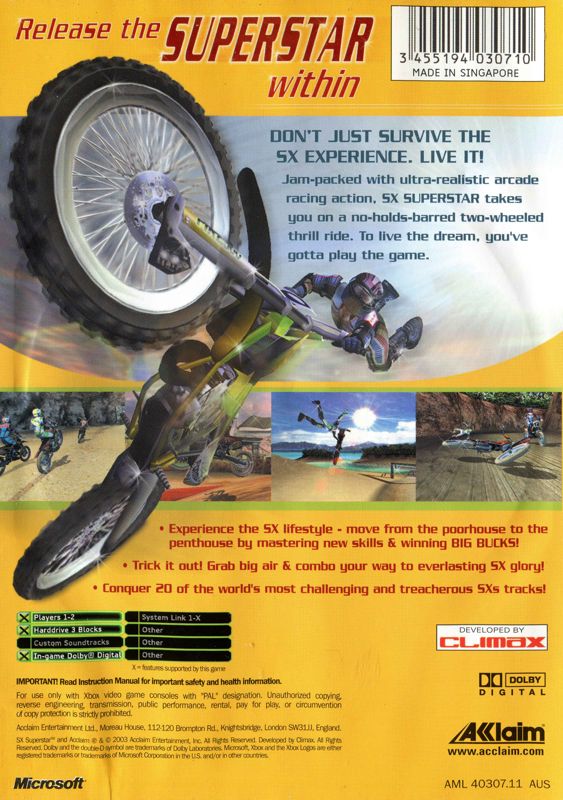 Back Cover for SX Superstar (Xbox)